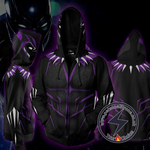 Black Panther Costume Purple Zip Up Hoodie Jacket